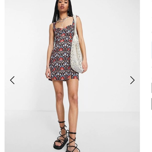 Free People Sasha Corset-Inspired Bust Floral Mini Dress Black Combo Size XS - Picture 3 of 16